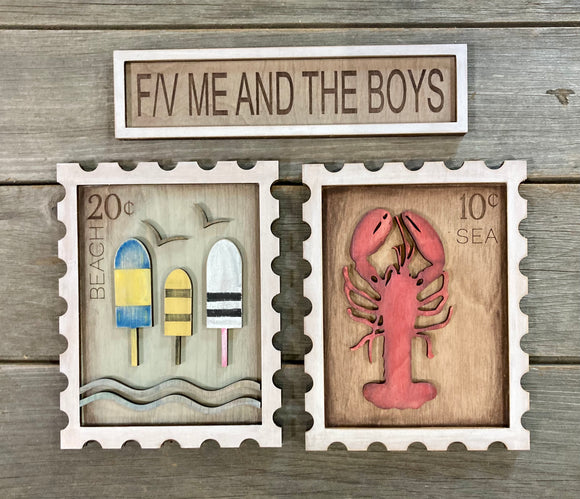 Nautical Painted Wood Stamp Signs with custom boat name sign